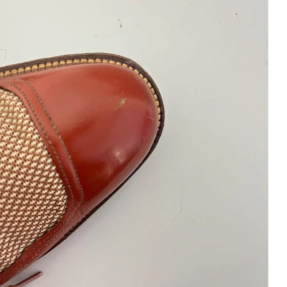 Vintage Spectator Oxford Shoes Mens 6C Brown Leather Mesh Two Tone Cap‎ Toe